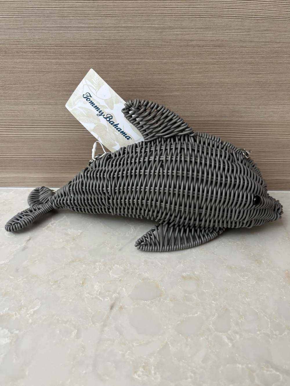 NWT Tommy Bahama Gray Wicker Dolphin Novelty Bag
